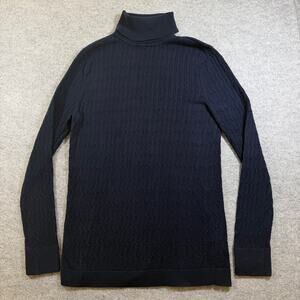 Talbots Turtleneck Sweater Womens L Navy Cable Knit Cotton Ribbed Cuffs Pretty